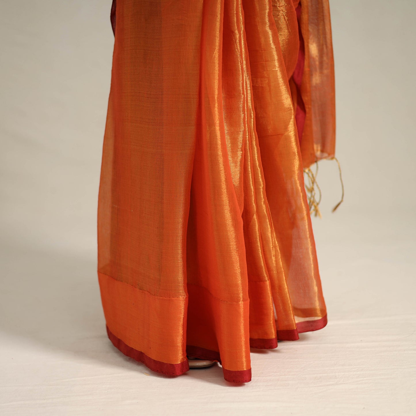 Orange - Mul Tissue Zari Bengal Saree with Embroidered Blouse 10