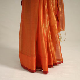 Mul Tissue Zari Orange Bengal Saree with Embroidered Blouse 