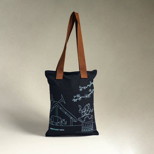 Black - North-East India's Iconic Symbols Cotton Canvas Tote Bag