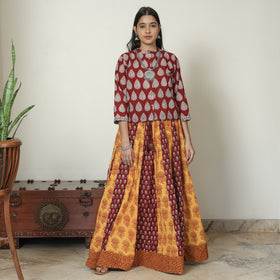  Bagh Block Printed Patchwork Cotton Long Skirt 