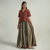 Multicolor - Kutch Block Printed 24 Kali Cotton Long Skirt 12