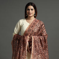 Maroon - Pedana Kalamkari Block Printed Handloom Chanderi Silk Dupatta with Zari Border 72