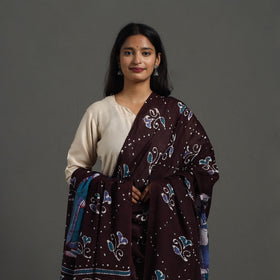 Brown - cotton hand batik dupatta 28 - handcrafted