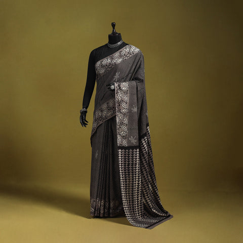 Brown - Bindaas Art Natural Dyed Cotton Block Print Saree 02