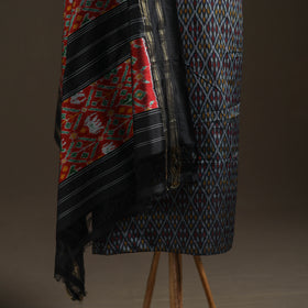 Black - Pochampally Ikat Handloom Sico Unstitched Dress Material: Kurta with Mulberry Silk Dupatta 35