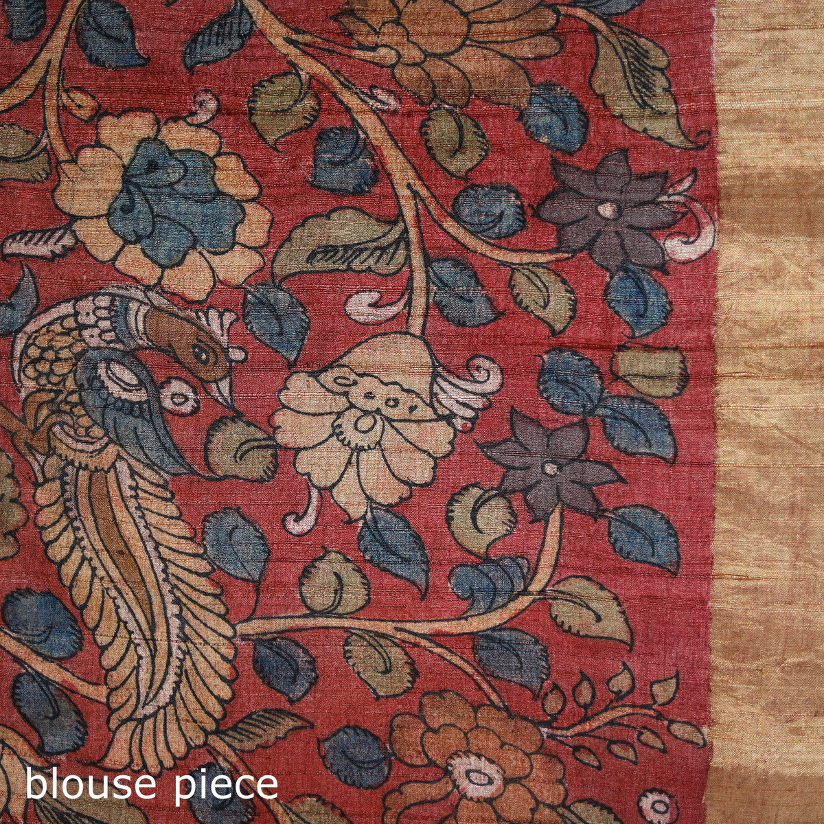 Pure Handloom Desi Tussar Silk Handpainted Srikalahasti Pen Kalamkari Saree with Zari Border 12