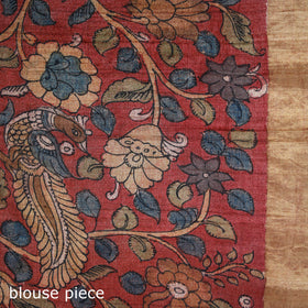 Pure Handloom Desi Tussar Silk Handpainted Srikalahasti Pen Kalamkari Saree with Zari Border 12