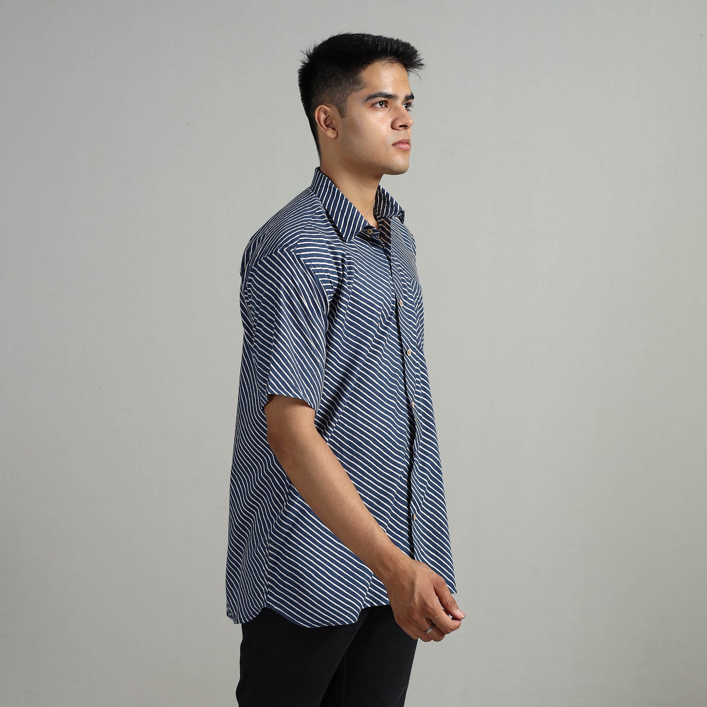 Buy Indigo Block Printed Cotton Men Half Sleeve Shirt 04 Online l iTokri.com