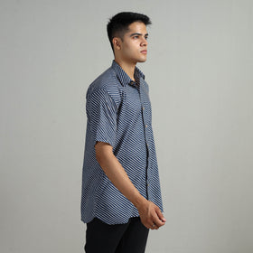 Buy Indigo Block Printed Cotton Men Half Sleeve Shirt 04 Online l iTokri.com