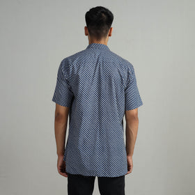 Buy Indigo Block Printed Cotton Men Half Sleeve Shirt 04 Online l iTokri.com