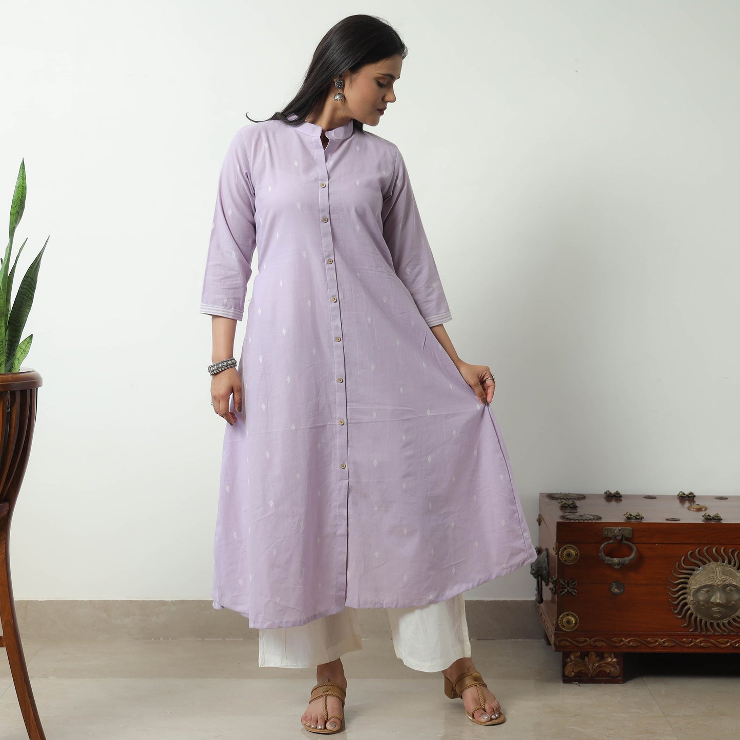 Purple - Jacquard Cotton A-Line Kurta 11