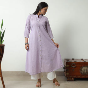 Purple - Jacquard Cotton A-Line Kurta 11