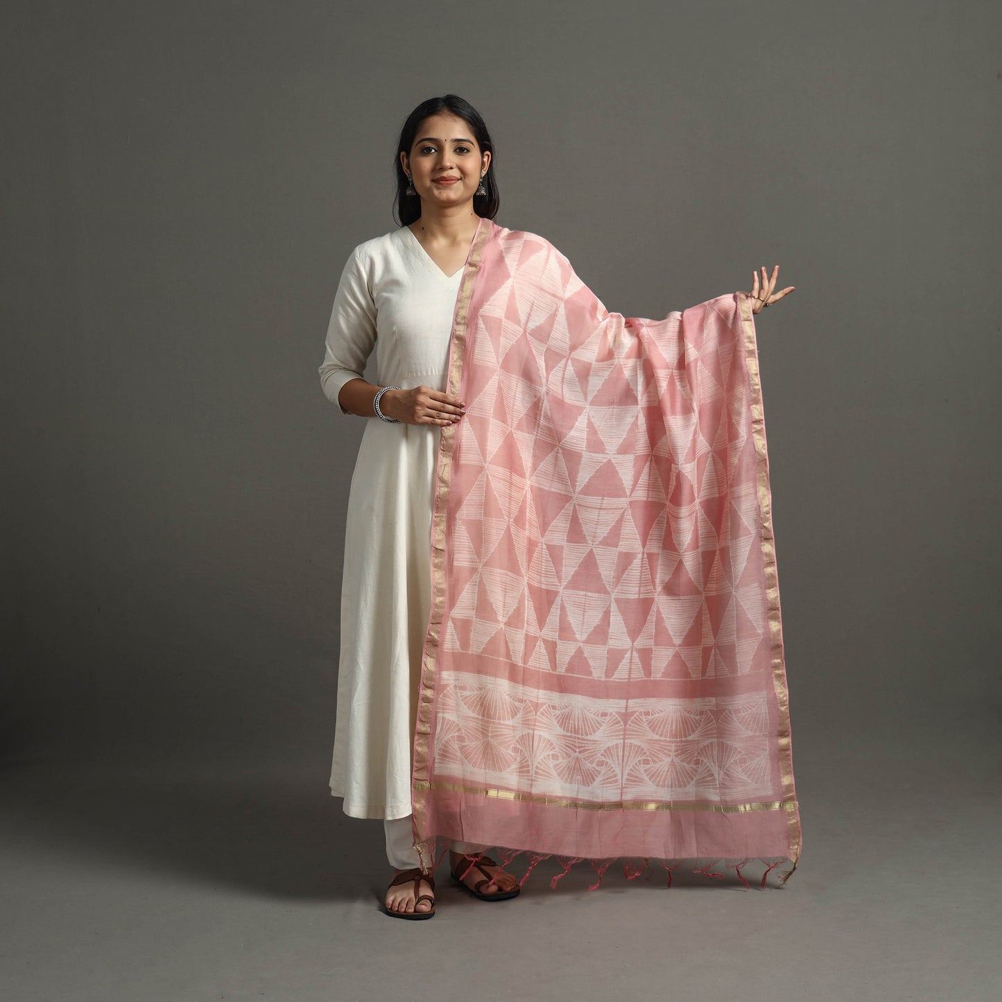 Peach - Tie & Dye Chanderi Silk Shibori Dupatta 76