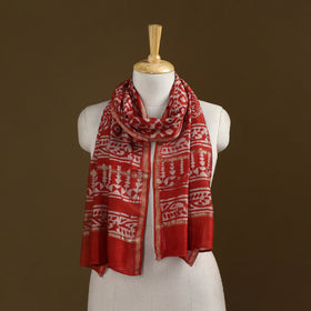 Red - Pipad Hand Block Print Natural Dyed Chanderi Silk Handloom Stole 39