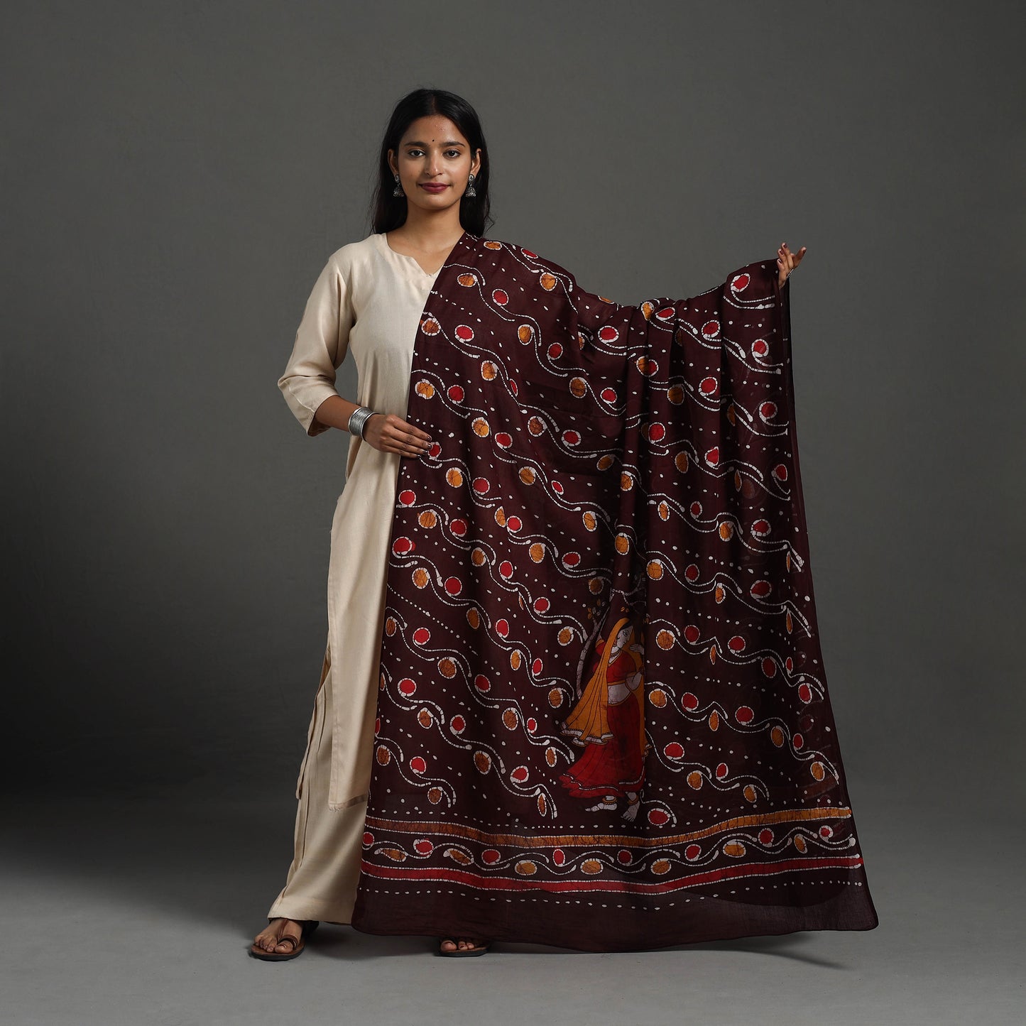 Brown - Cotton Hand Batik Print Dupatta 29