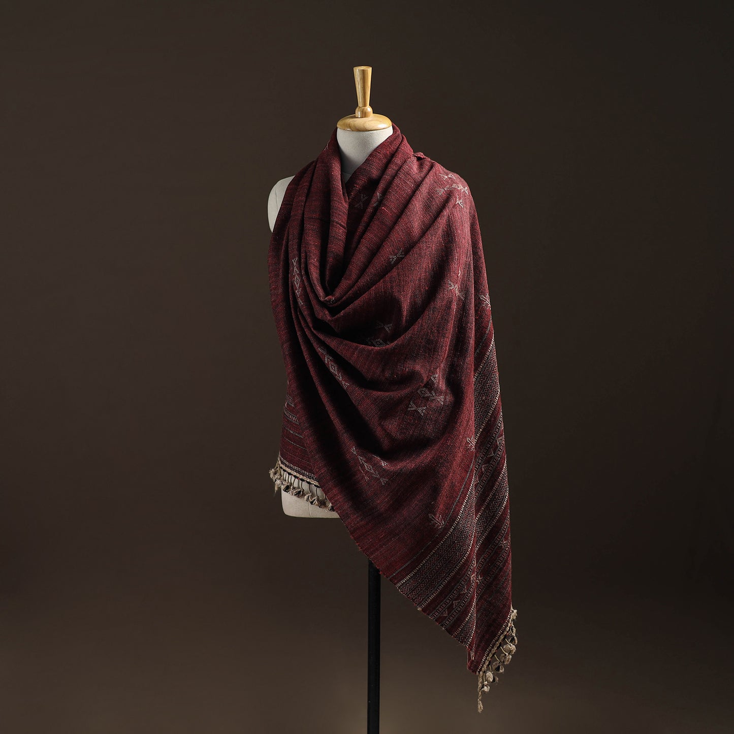 Kutch Bhujodi Handspun Handwoven Merino Wool x Katia Silk Chomuk Buta Shawl 03