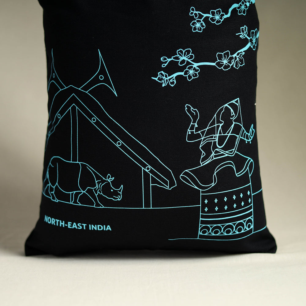 Black - North-East India's Iconic Symbols Cotton Canvas Tote Bag