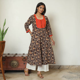 Buy  Kalamkari Printed Cotton A-Line Long Kurta with Patchwork 71 Online at iTokri.com