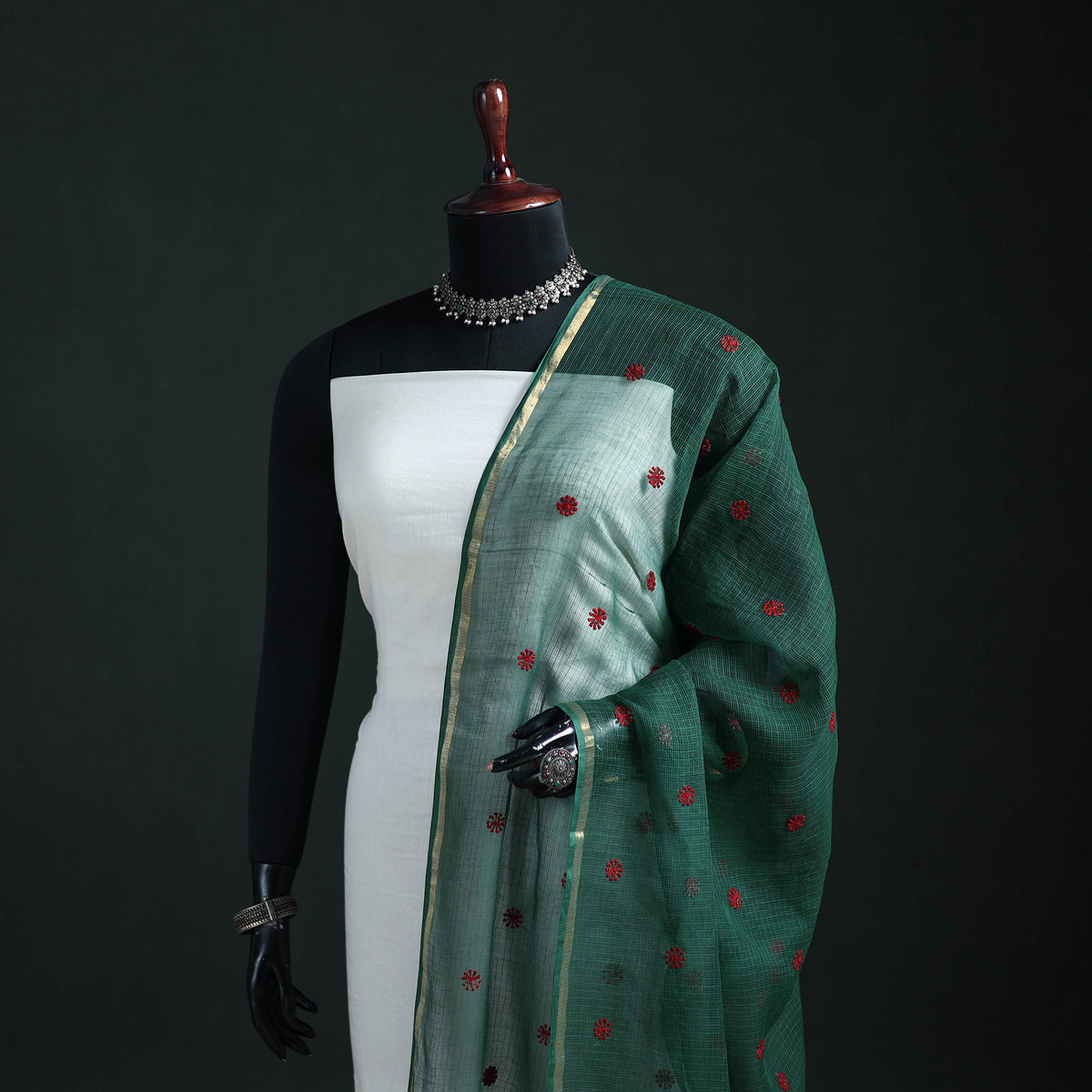 Kota Doria Cotton Embroidered Plain Dupatta 11