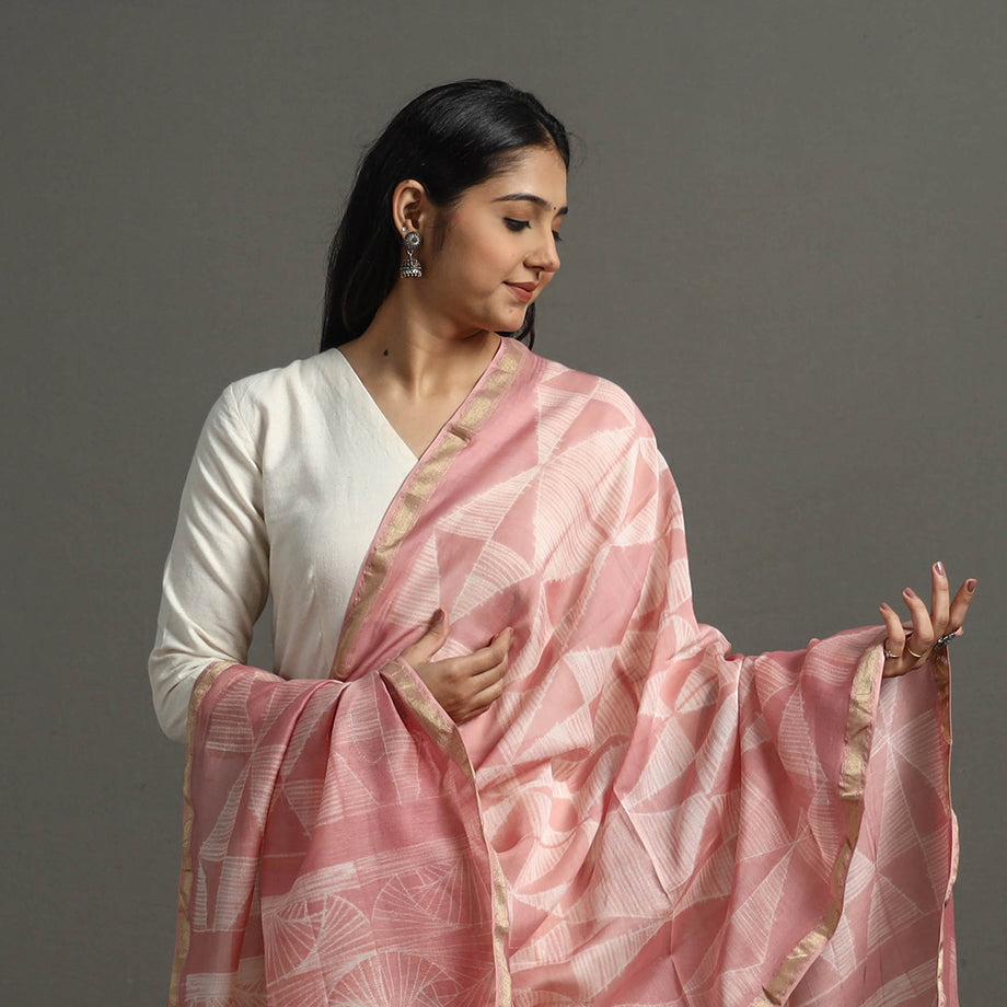 Peach - Tie & Dye Chanderi Silk Shibori Dupatta 76