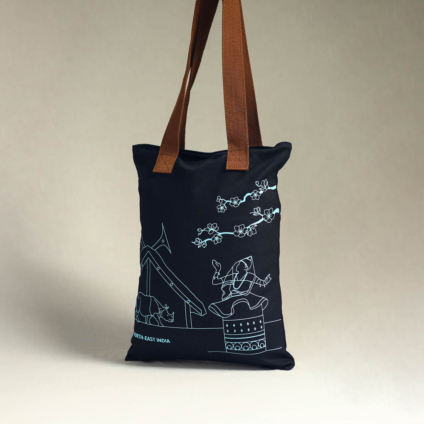 Black - North-East India's Iconic Symbols Cotton Canvas Tote Bag