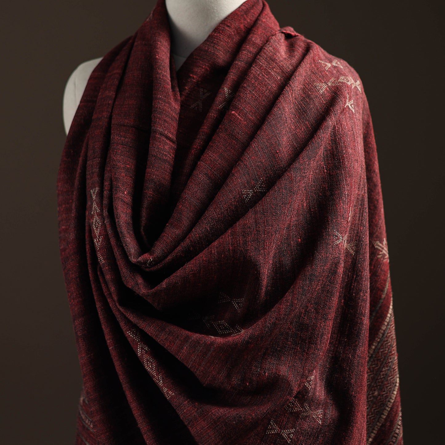 Kutch Bhujodi Handspun Handwoven Merino Wool x Katia Silk Chomuk Buta Shawl 03