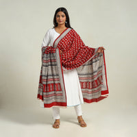 Red - Hand Block Print Cotton Bagh Dupatta 04