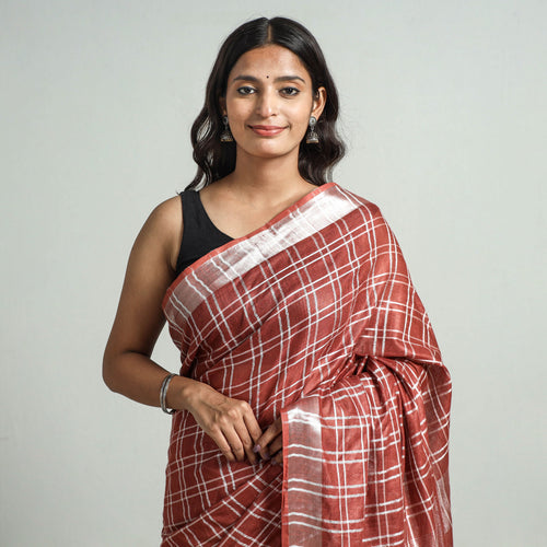 Maroon - Bhagalpuri Weave Cotton Saree with Zari Border 16