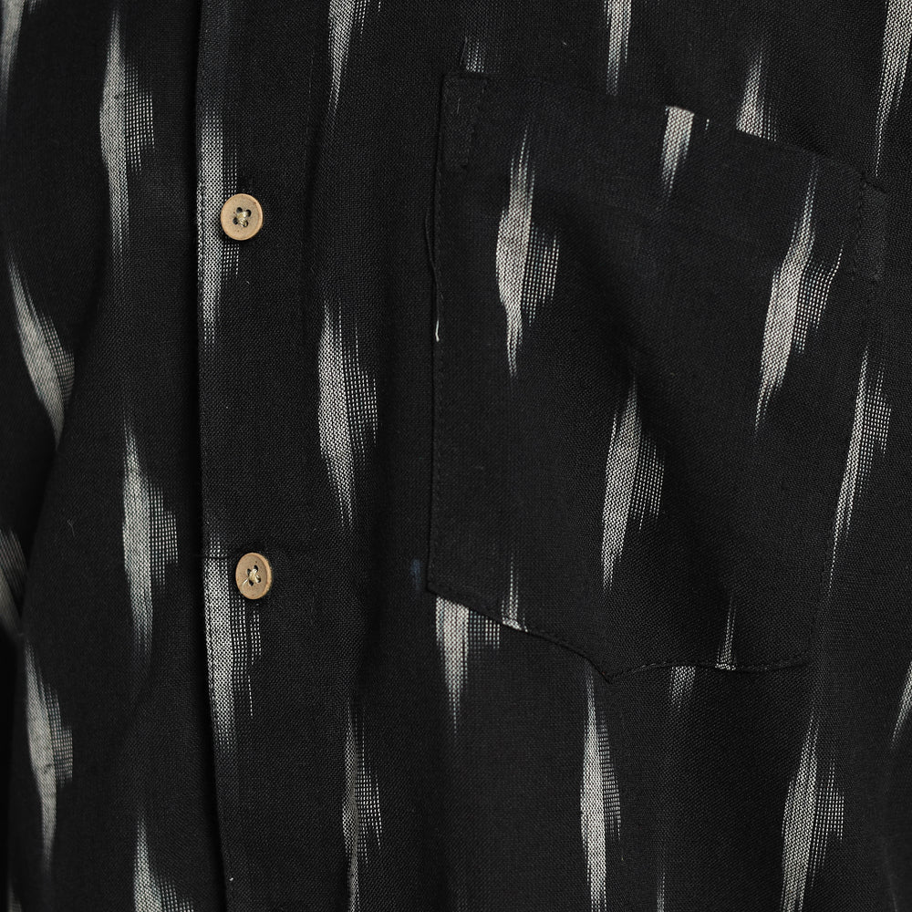 Black - Pochampally Ikat Weave Cotton Men Half Sleeve Shirt 14