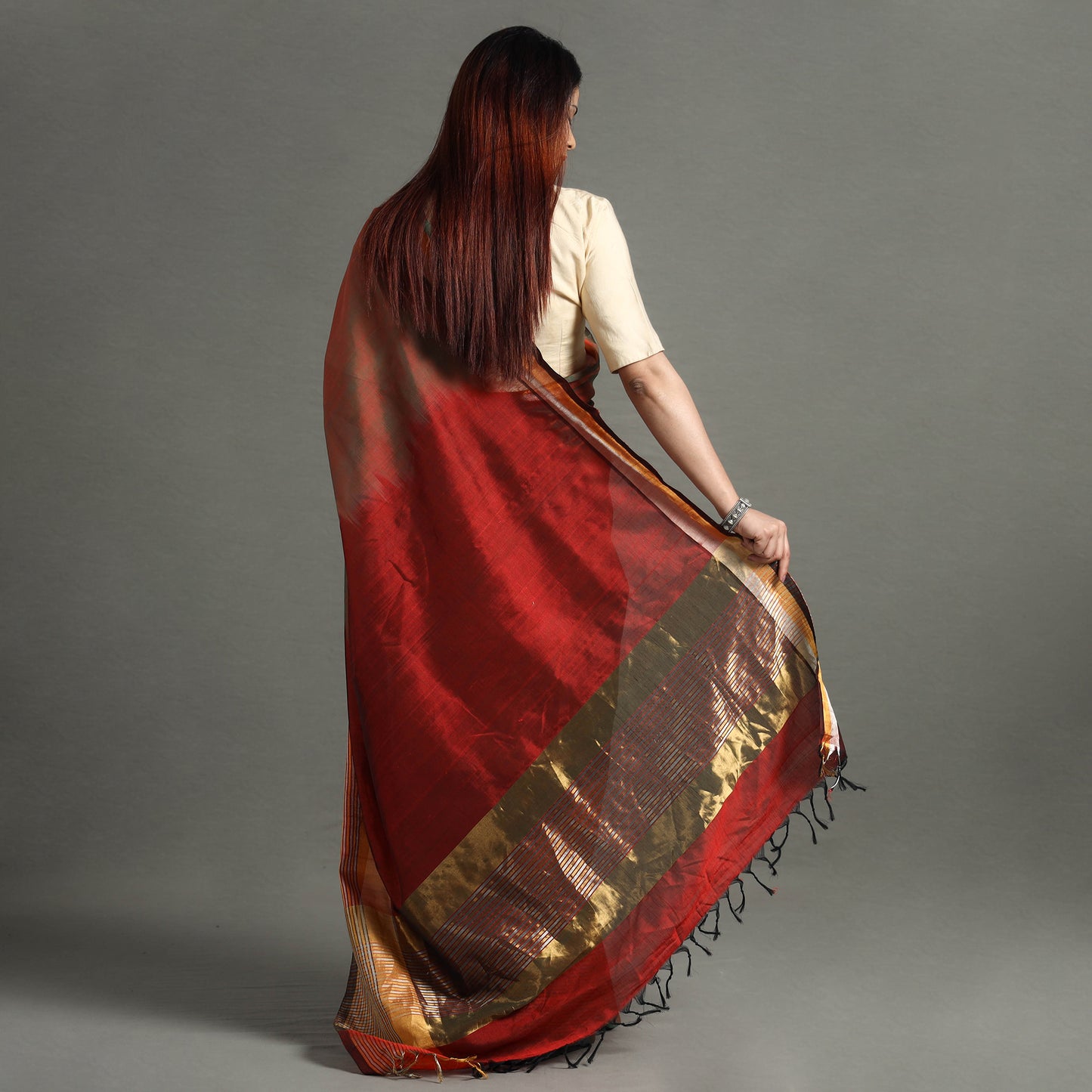 Maroon - Traditional Venkatagiri Pure Handloom Silk Cotton Saree 12
