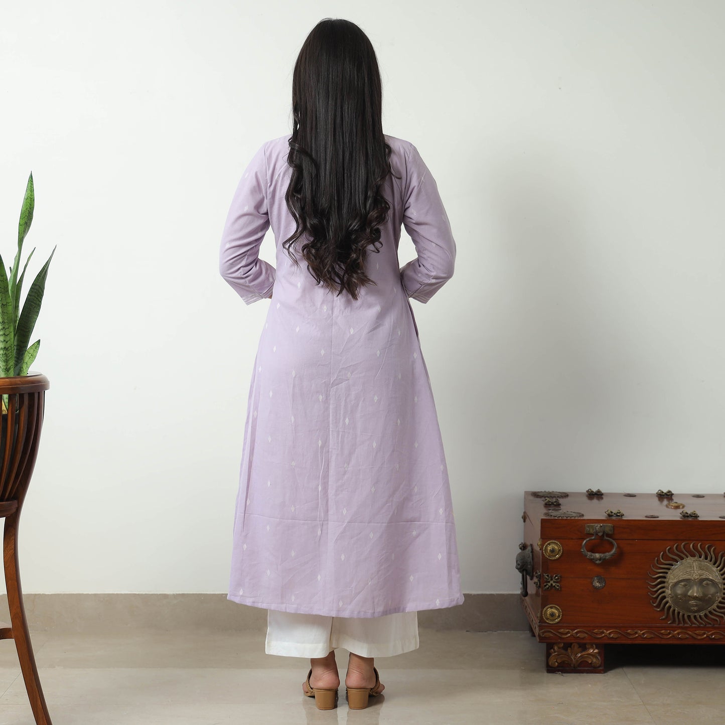 Purple - Jacquard Cotton A-Line Kurta 11