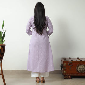 Purple - Jacquard Cotton A-Line Kurta 11