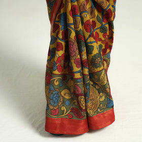 Multicolor - Srikalahasti Kalamkari Pen Work Mangalagiri Silk Saree with Zari Border