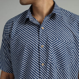 Buy Indigo Block Printed Cotton Men Half Sleeve Shirt 04 Online l iTokri.com