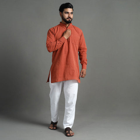 Plain Handloom Cotton Men Short Kurta