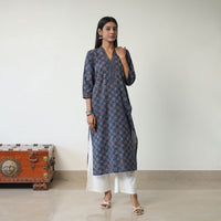 Blue - Block Printed Cotton Straight Ajrakh Kurta 25