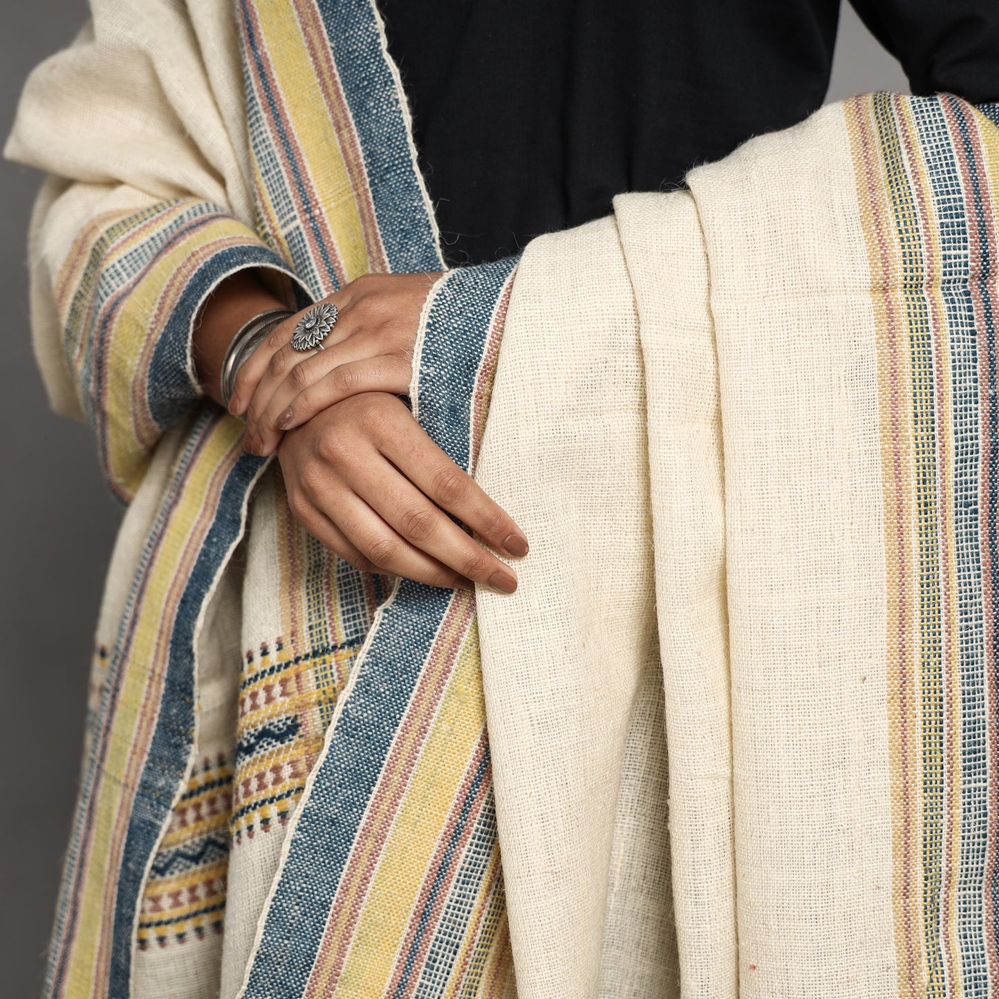 White - Kutch Handspun Handwoven Desi Woolen Shawl