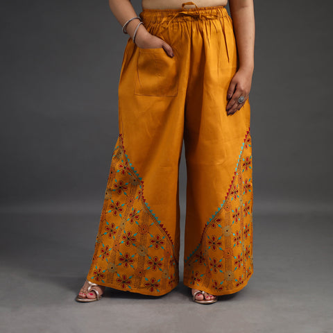 Orange - Kantha Hand Embroidery Palazzo in Cotton 34