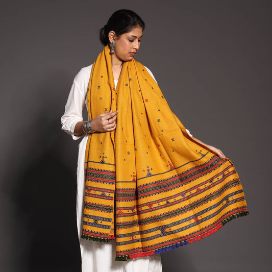 Yellow - Traditional Kutch Weaving Handwoven Silk x Wool Stole