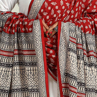 Red - Hand Block Print Cotton Bagh Dupatta 04