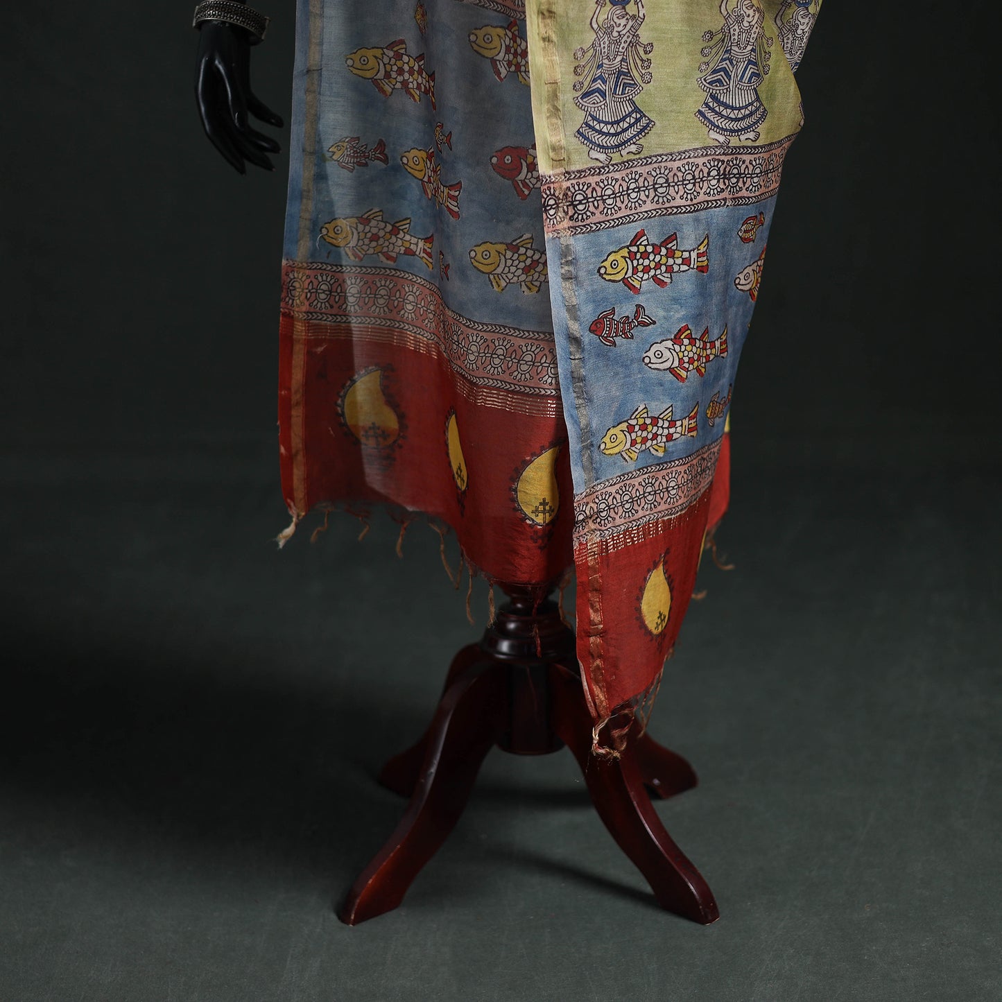 Red - Mata Ni Pachedi Handpainted Natural Dyed Chanderi Silk Handloom Dupatta 07
