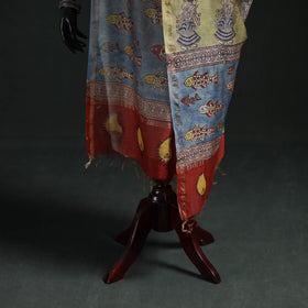 Red - Mata Ni Pachedi Handpainted Natural Dyed Chanderi Silk Handloom Dupatta 07