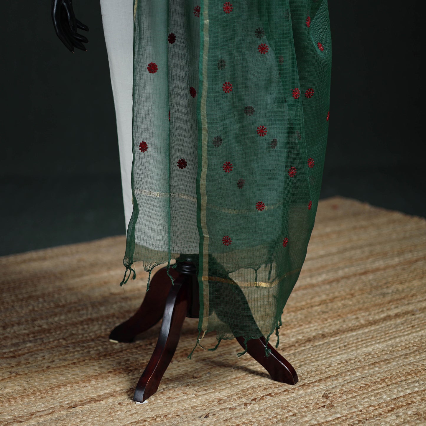 Kota Doria Cotton Embroidered Plain Dupatta 11