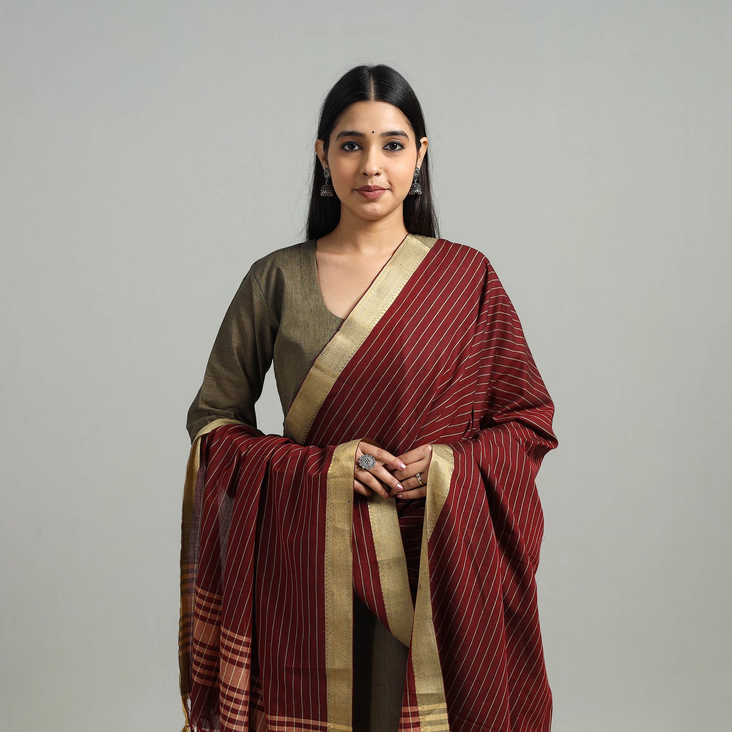 Brown  - Cotton Dharwad Kurta Set with Palazzo & Dupatta 02