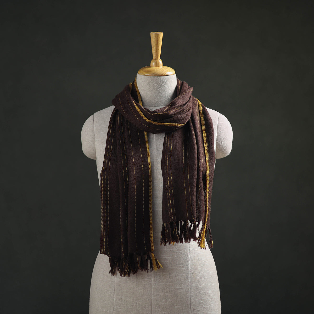 Brown - Kumaun Handwoven Pure Merino Wool Stole 103