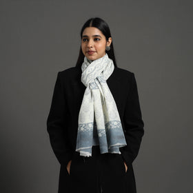 White - pure wool sanganeri stole 65 - handcrafted