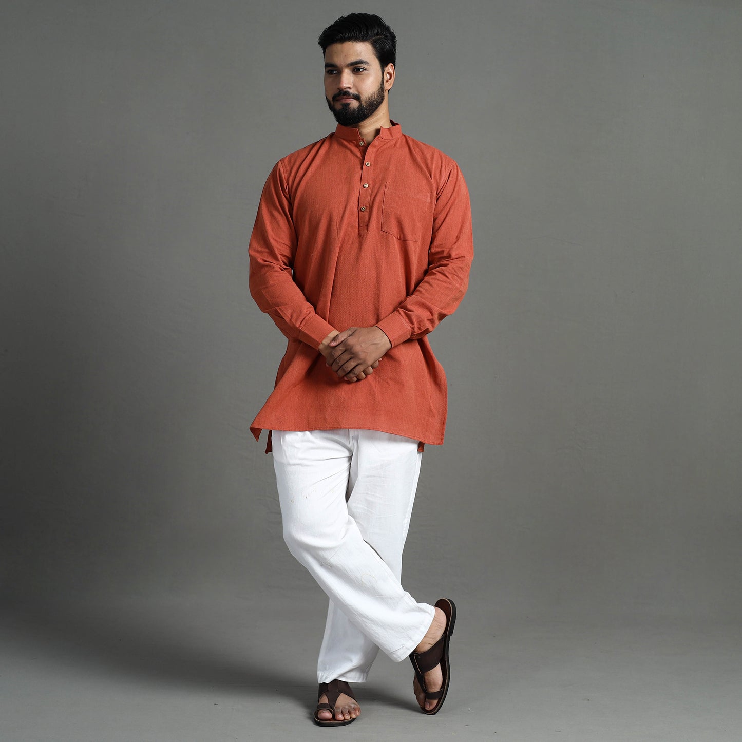 Plain Handloom Cotton Men Short Kurta