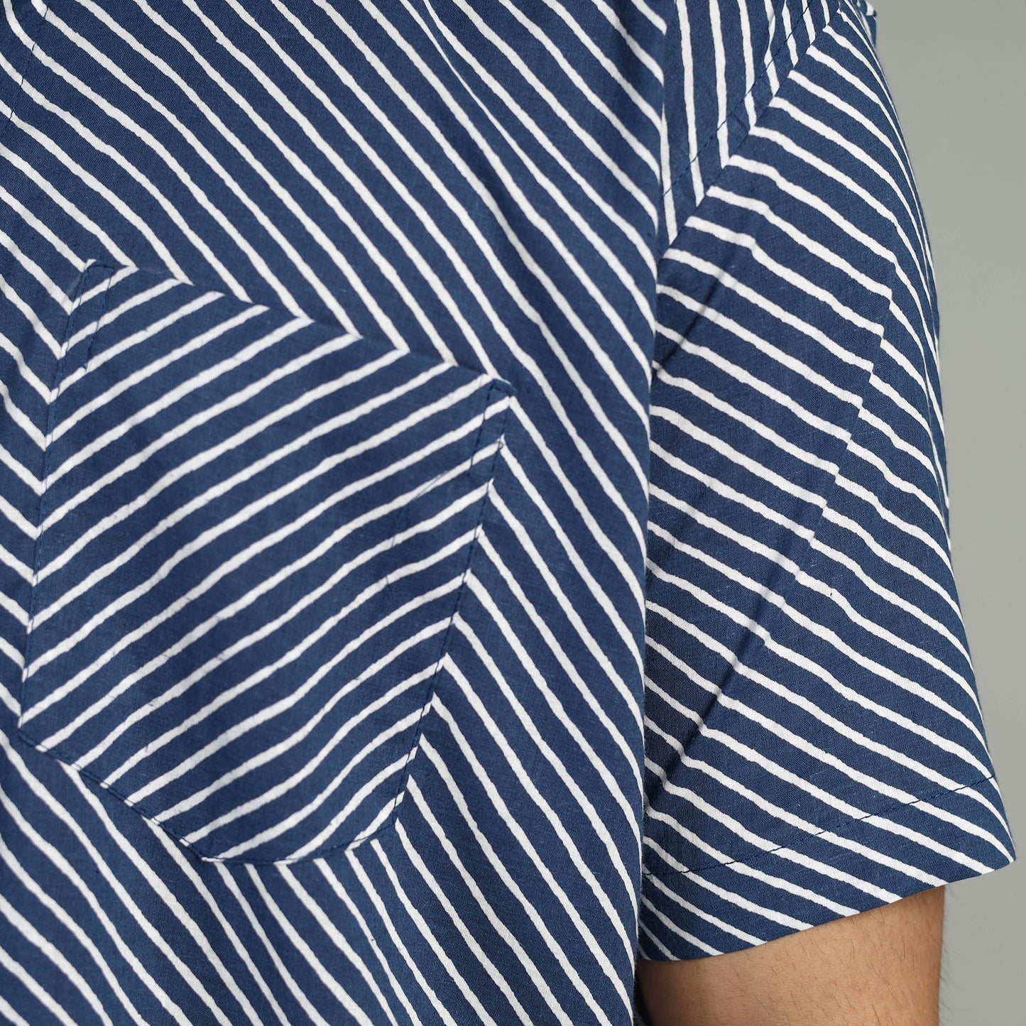Buy Indigo Block Printed Cotton Men Half Sleeve Shirt 04 Online l iTokri.com