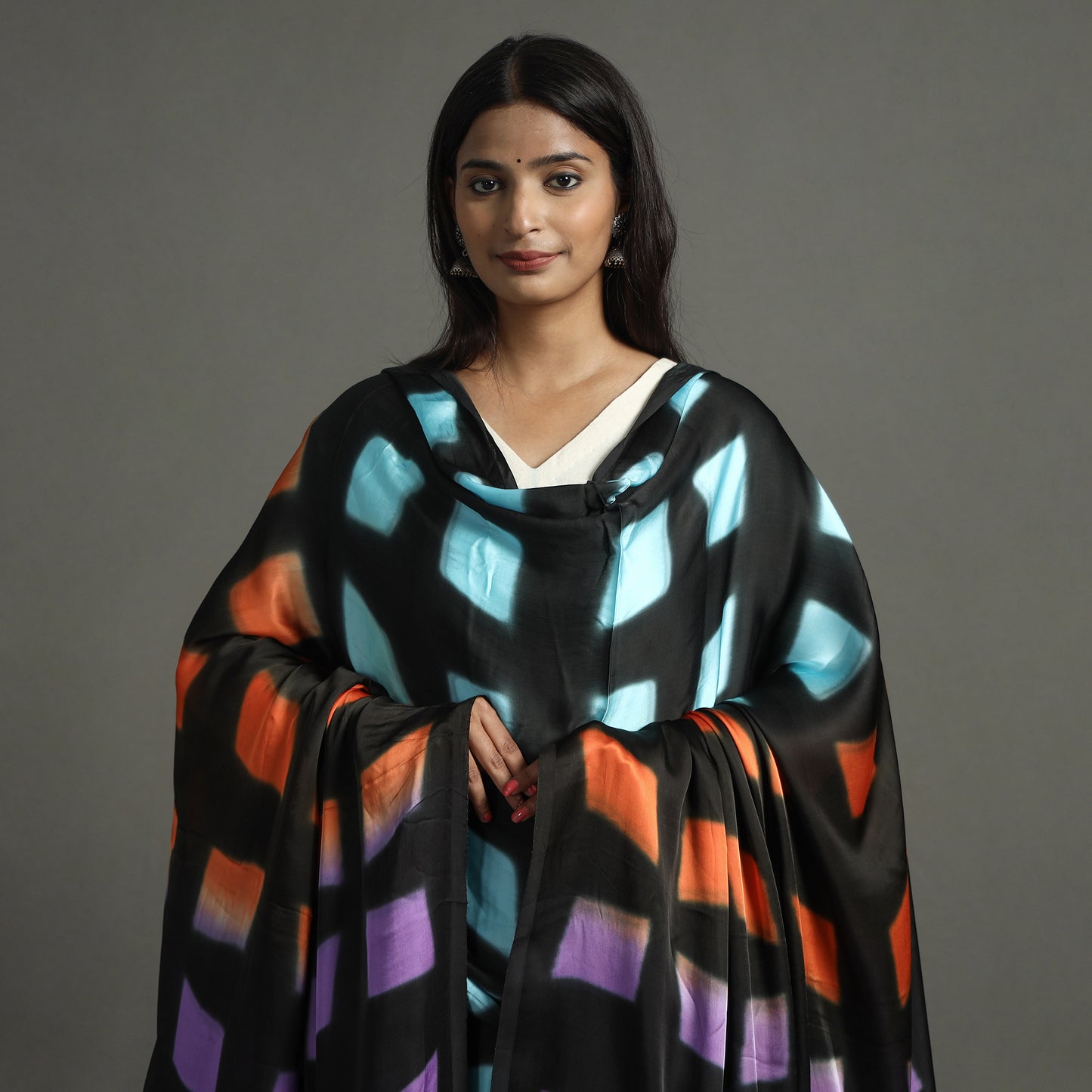 Multicolor - Shibori Clamp Dyed Modal Silk Dupatta with Zari Border 08