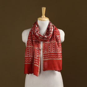 Red - Pipad Hand Block Print Natural Dyed Chanderi Silk Handloom Stole 40